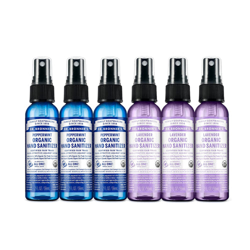Dr. Bronners - Organic Hand Sanitizer Spray Variety Pack (Lavender & Peppermint, 2 oz, 6-Pack) Simple & Effective Formula, Clea
