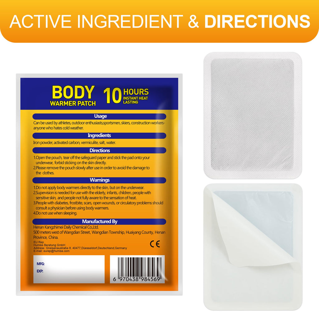 Body Warmers Large Size Heat Patches, Adhesive Heating Patches Disposable, Portable Instant Hot Packs Lasting up to 10 Hours, Tr