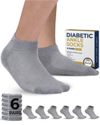 Pembrook Gray Ankle Diabetic Socks for Men & Women - 6 Pairs | Low Cut Stretch Top Mens Diabetic Socks | Ankle Moisture Wicking 