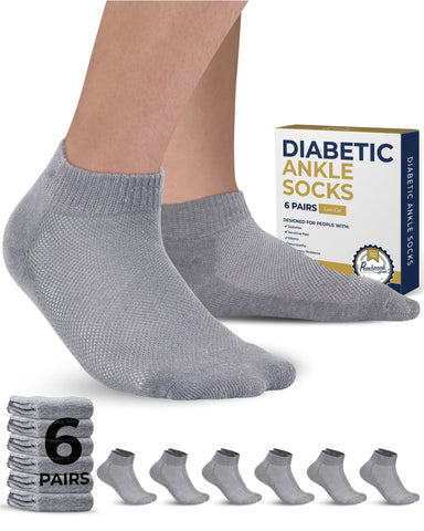 Pembrook Gray Ankle Diabetic Socks for Men & Women - 6 Pairs | Low Cut Stretch Top Mens Diabetic Socks | Ankle Moisture Wicking 