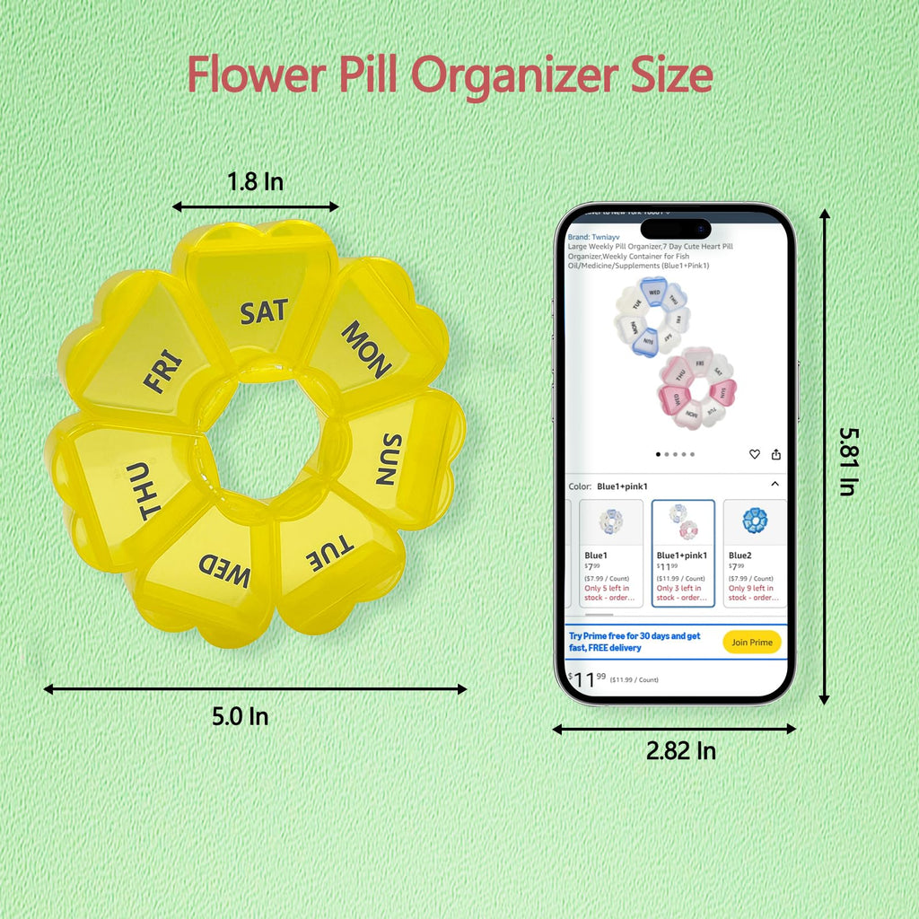 Large Weekly Pill Organizer,7 Day Cute Heart Pill Organizer,Weekly Container for Fish Oil/Medicine/Supplements (Blue1)