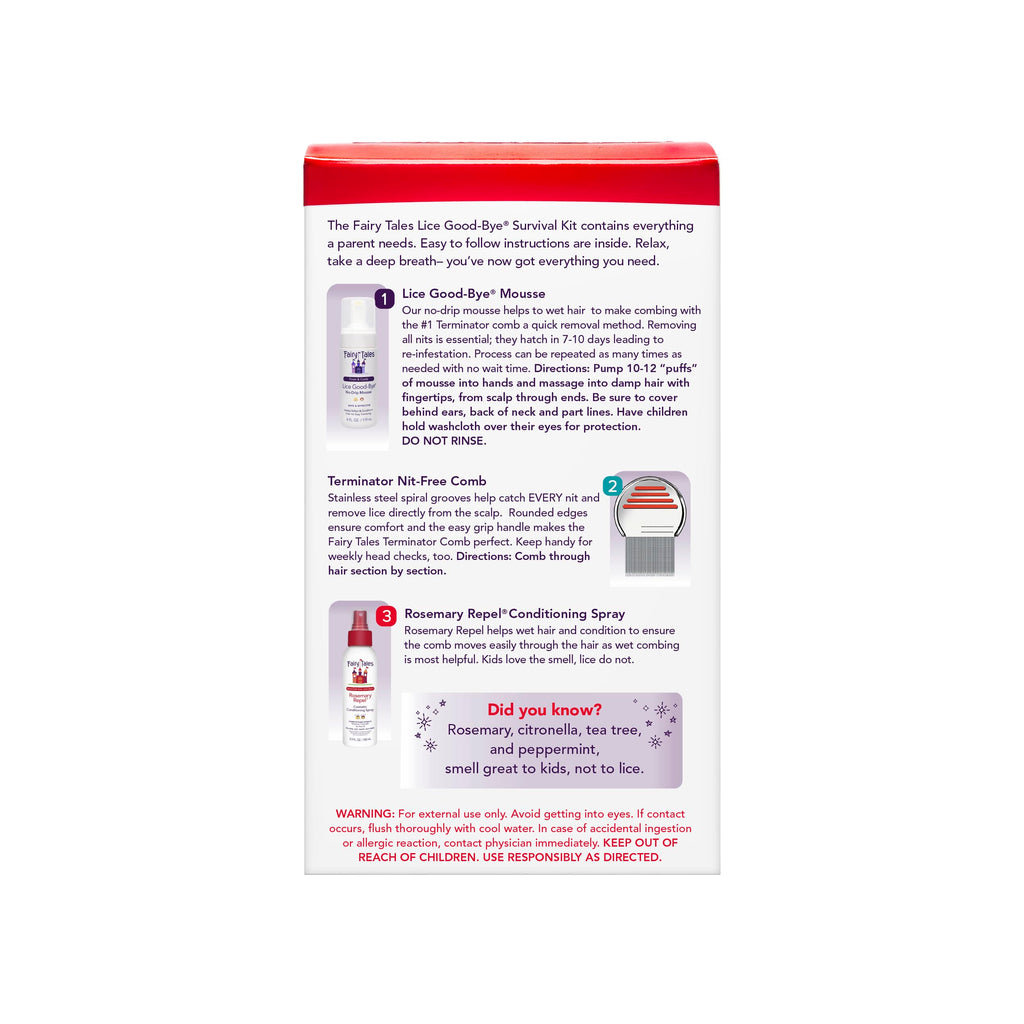 Fairy Tales Lice Good-Bye Lice Removal Treatment Kit, All-in-One Mousse, Lice Removal Comb, and Rosemary Repel Conditioning Spra