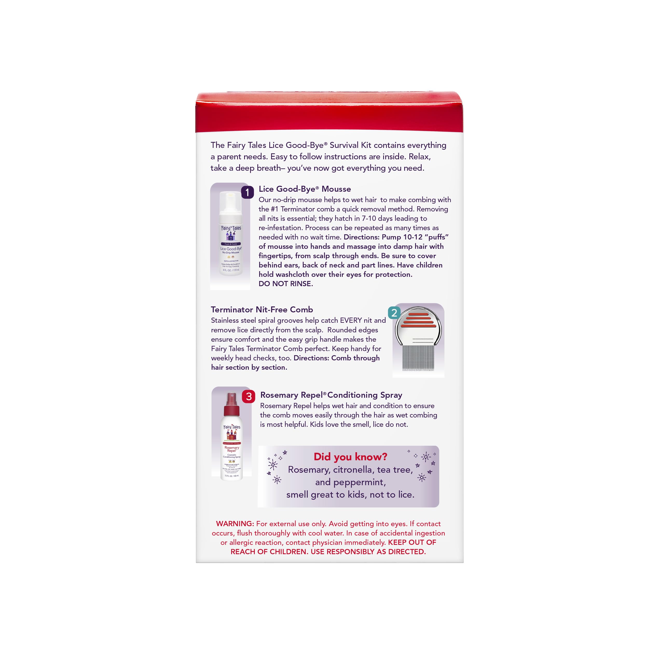 Fairy Tales Lice Good-Bye Lice Removal Treatment Kit, All-in-One Mousse, Lice Removal Comb, and Rosemary Repel Conditioning Spra