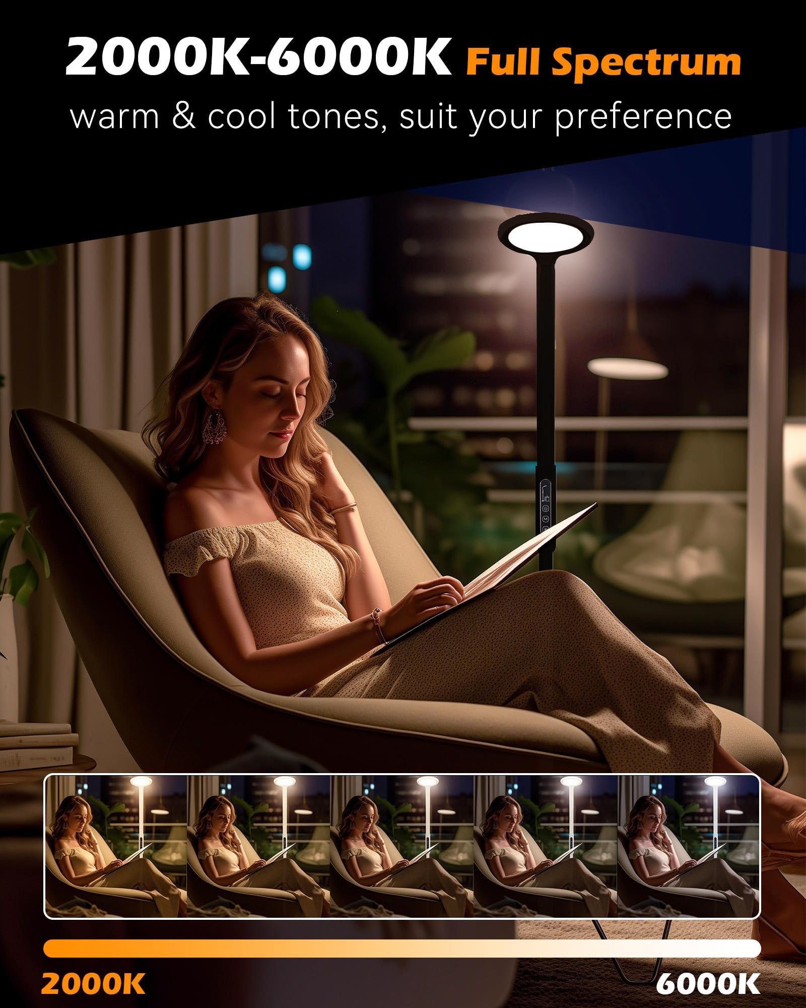 Aoife Light Therapy Floor Lamp, 11000 Lux Full Spectrum Sun Light Therapy Lamp, No UV Sunlight Lamp with 10 Color Temperatures a