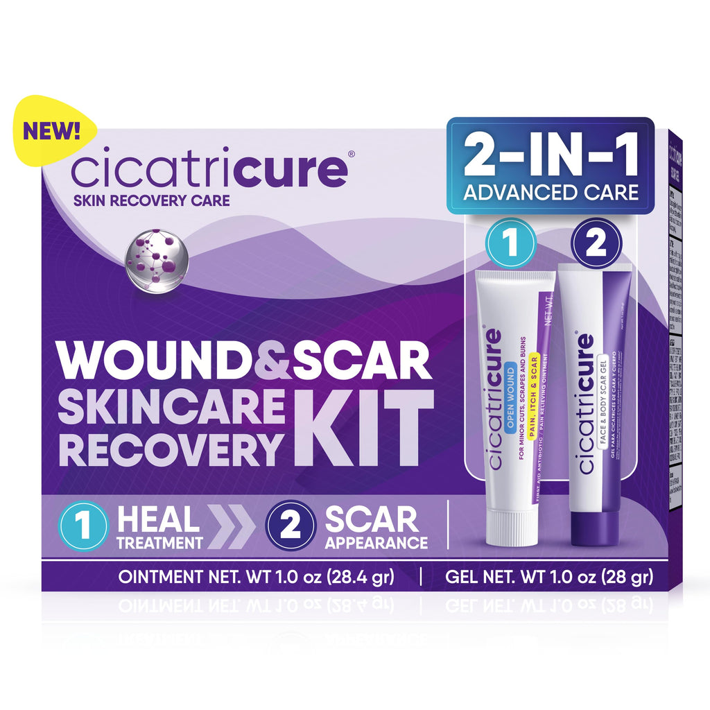 Cicatricure Skin Recovery Kit: Advanced Scar Gel & Open Wound Care Antibiotic Ointment, Reduces Stretch Marks, Surgical & Acne S