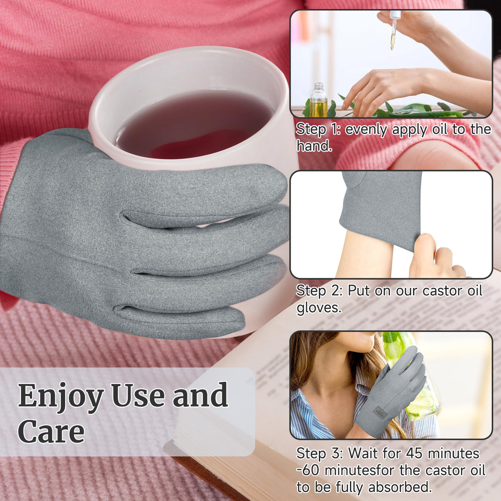 2 Pcs Castor Oil Pack Wrap for Hands, Organic Castor Oil Wrap Castor Oil Gloves for Wrist Arthritis and Carpal Tunnel Gray(Oil a
