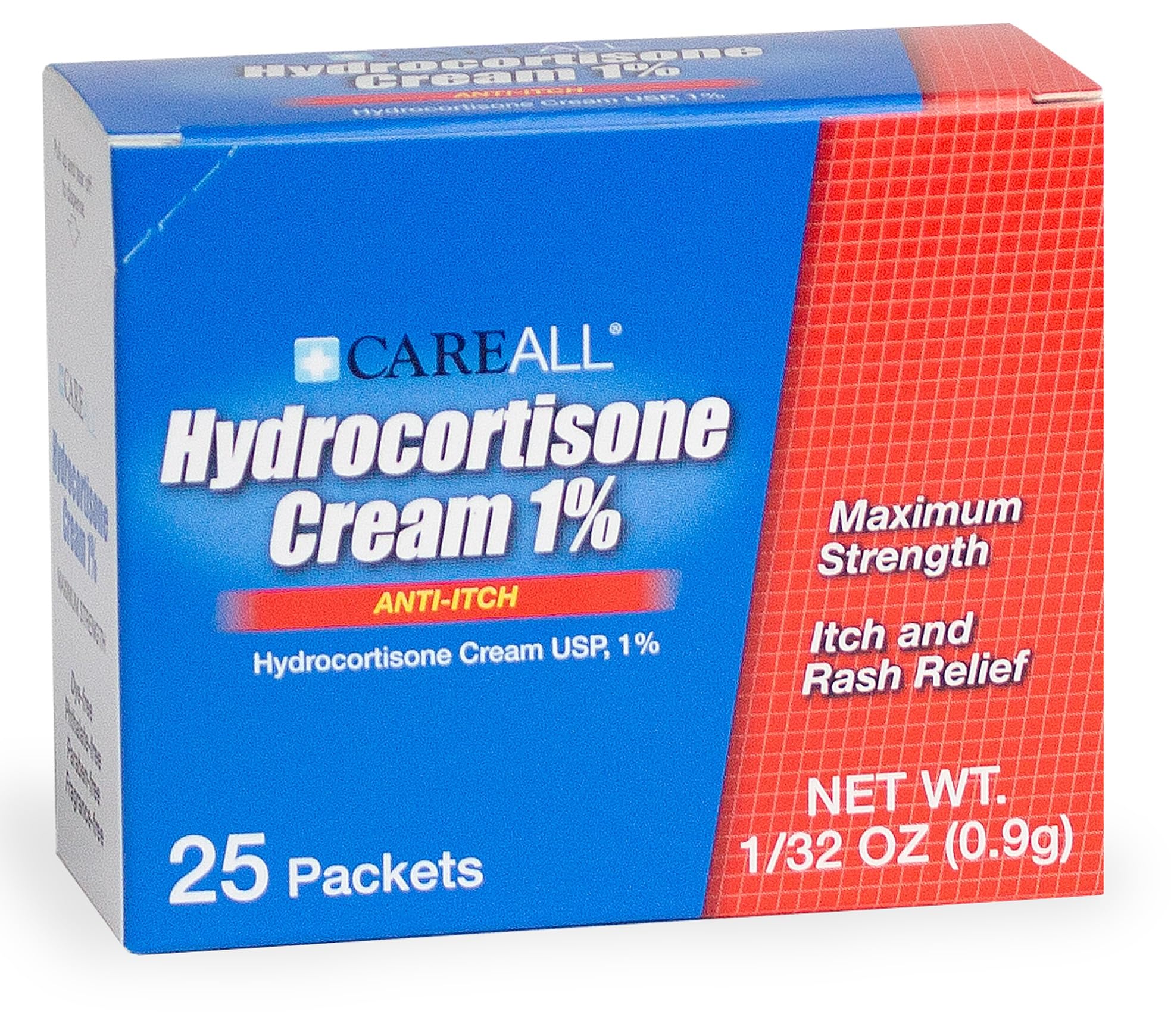 CareAll Hydrocortisone Cream 1% (25 Pack), 0.9gr Foil Packet, Maximum Strength Formulation, Anti-Itch Rash Skin Cream Relieves I