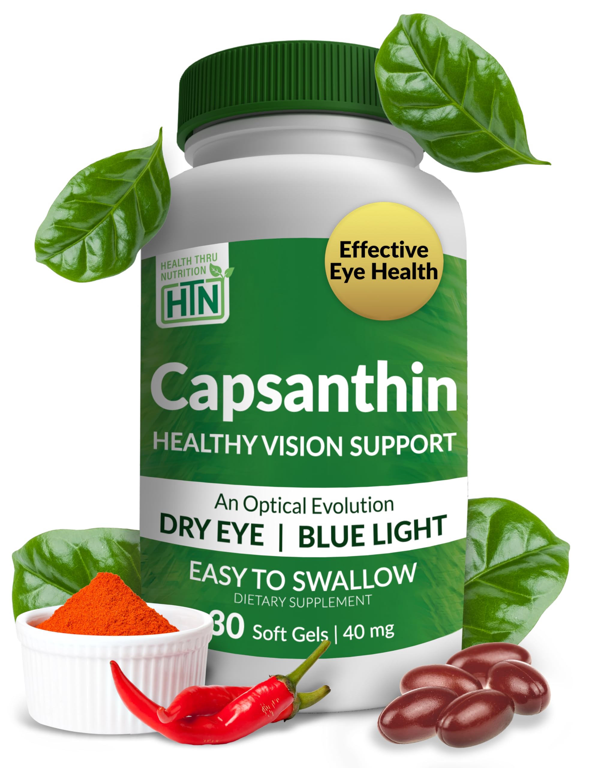 Health Thru Nutrition Capsanthin 40mg - Ultimate Eye Supplement | Healthy Vision Support & Blue Light Protection Dry Eye Relief 