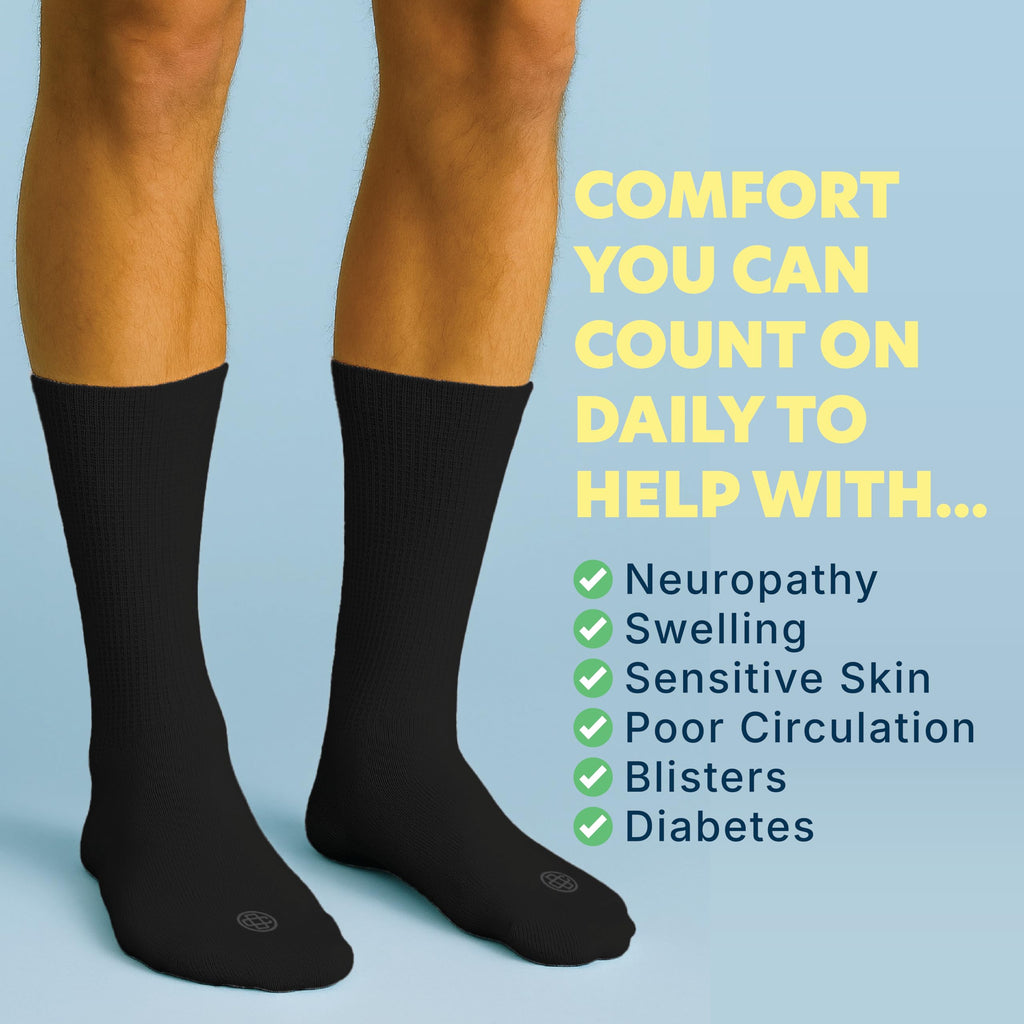 Doctor's Choice Diabetic Socks for Men, Seamless Crew Socks with Non-Binding Top, Provides Extra Comfort for Gout, 4-Pairs, Blac