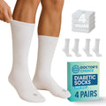 Doctor's Choice Diabetic Socks for Men, Seamless Crew Socks with Non-Binding Top, Provides Extra Comfort for Gout, 4-Pairs, Whit