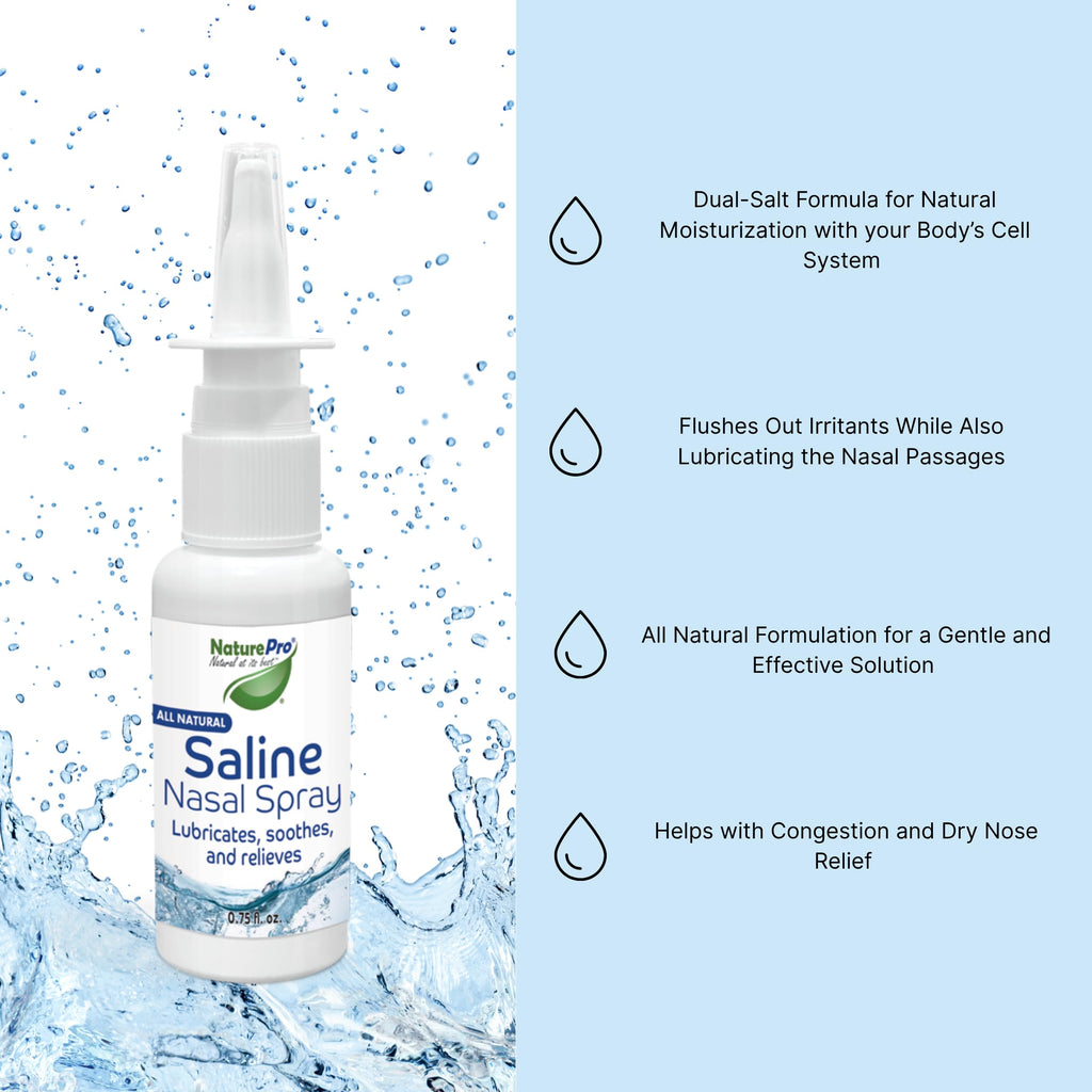 NaturePro All Natural Saline Nasal Spray, 0.75 fl. oz., Kosher, Dual Salt Moisturizing Formula