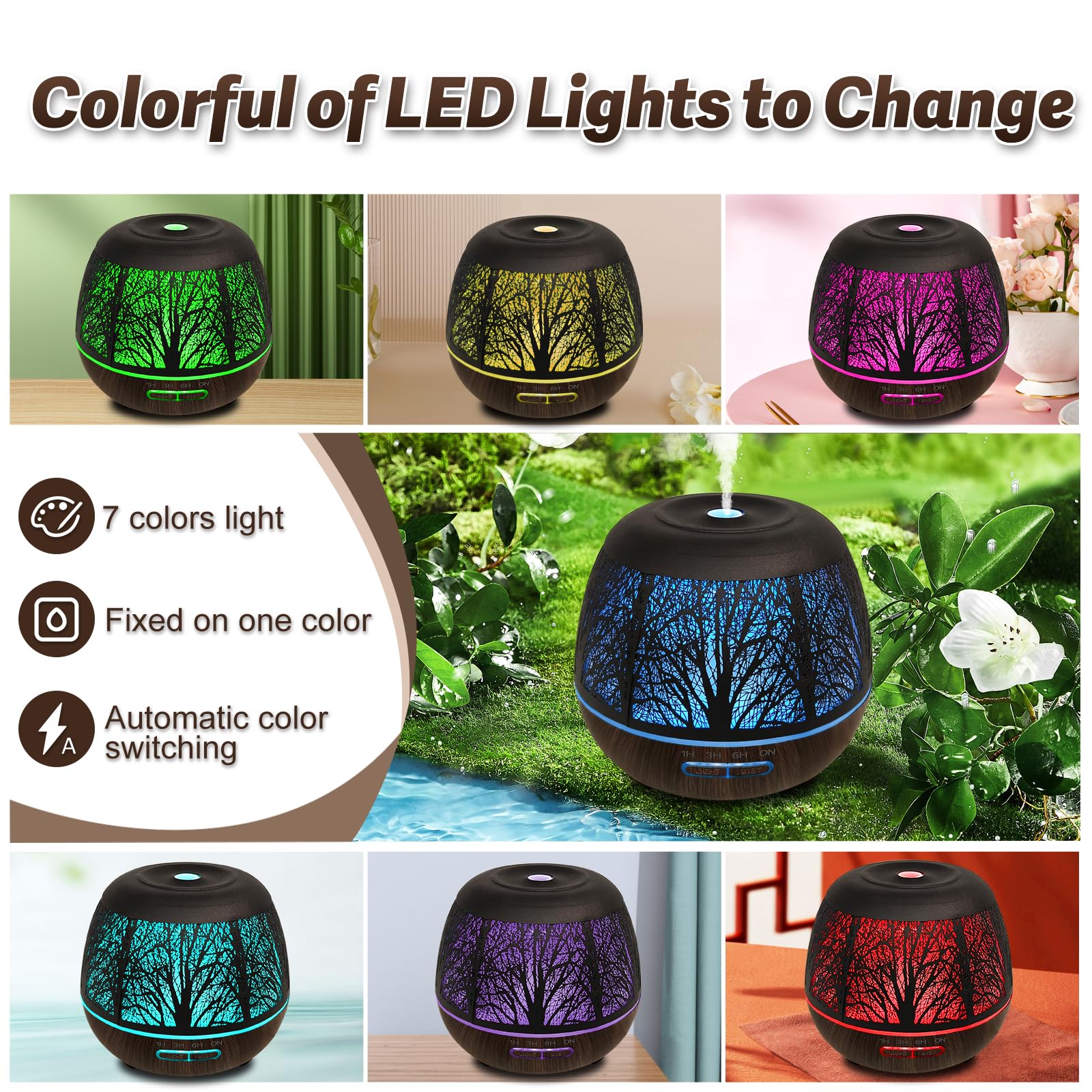 Diffusers for Essential Oils Large Room 400ml,Essential Oil Diffuser for Home with R/C,Cool Mist Humidifiers for Bedroom,7 Color