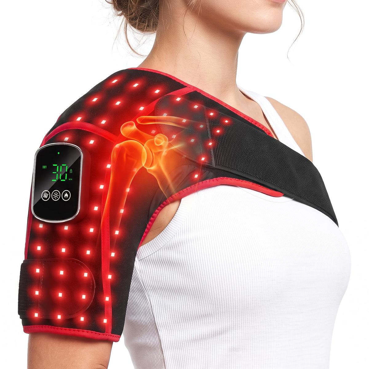 Cordless 90 LEDs Red Light Therapy for Shoulder with Heat & Massage, Red