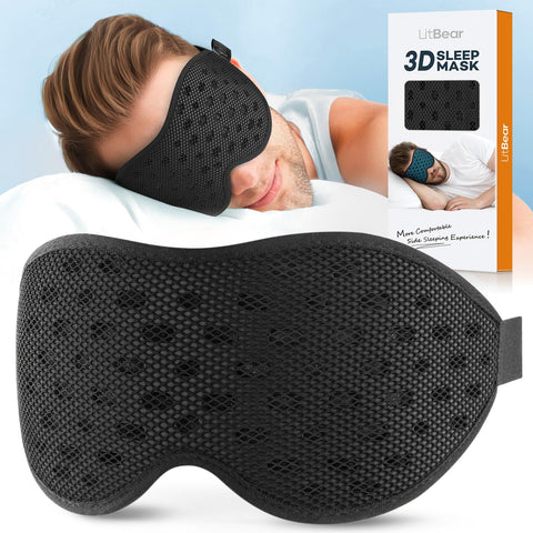 LitBear Breathable Sleep Mask, 3D Eye Mak Sleep for Side Sleepers Women Men, Light Blocking Sleeping Mask with Adjustable Strap,