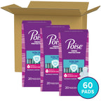 Poise Ultra Thin Incontinence Pads with Wings & Postpartum Incontinence Pads, 5 Drop Maximum Absorbency, Long Length, 60 Count (