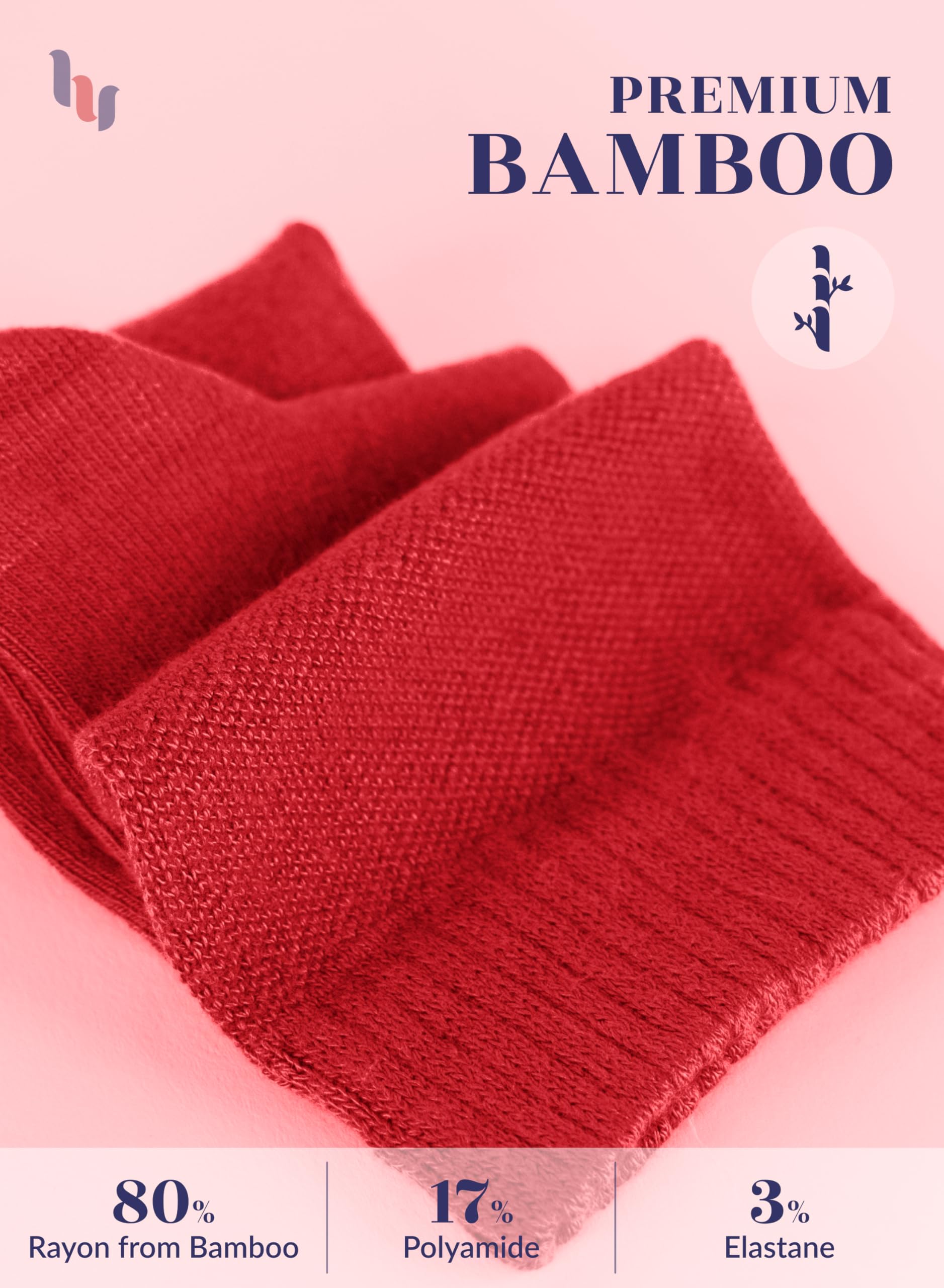 Hugh Ugoli Women Diabetic Ankle Socks, Super Soft & Thin Bamboo Socks, Wide & Loose, Non-Binding Top & Seamless Toe, 4 Pairs, Re