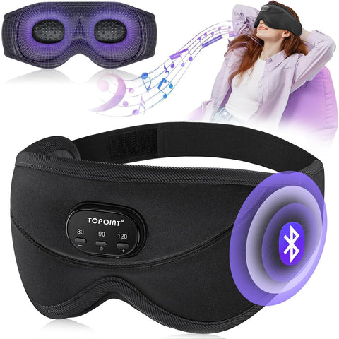 TOPOINT Sleep Mask with Bluetooth Headphones, 3D Eye Mask for Sleep Headphones with White Noise, Total Blackout, 5.4 Bluetooth, 