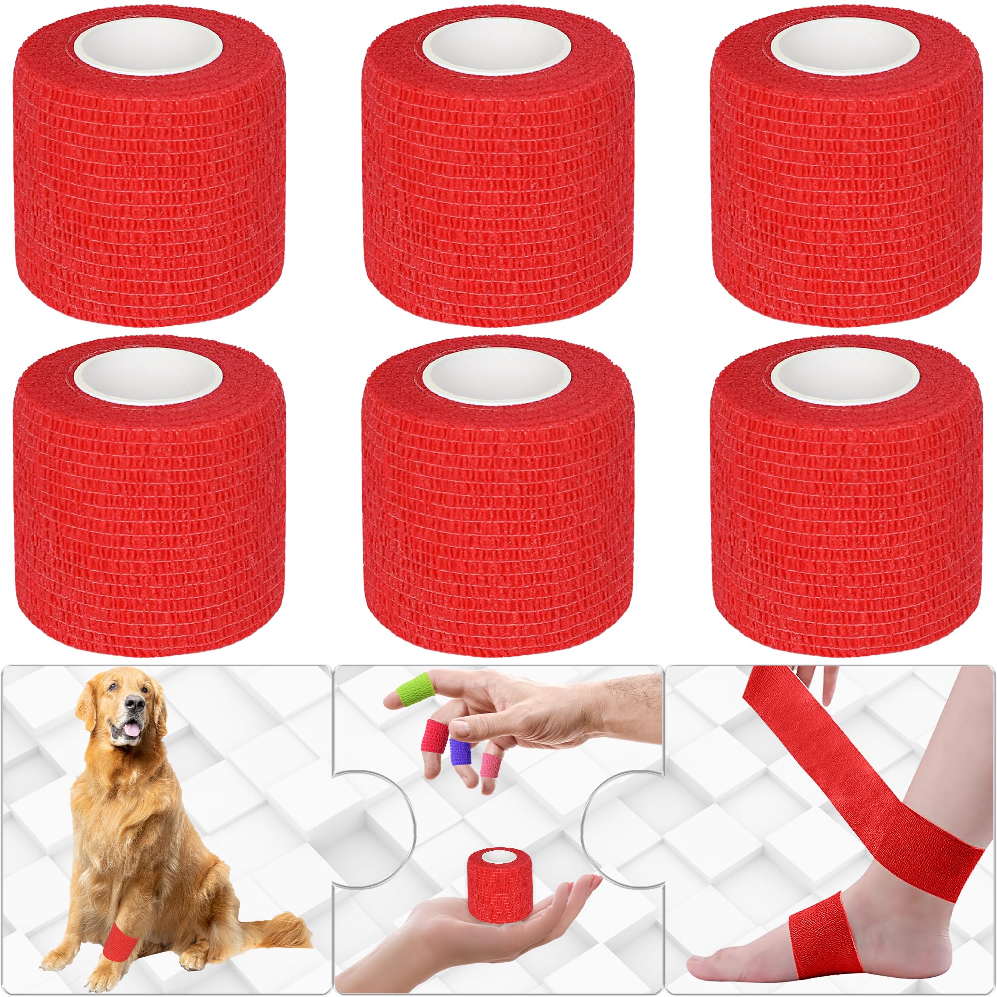 Twavang 6 Pack 2 Inches Self Adhesive Bandage Wrap Breathable Cohesive Bandage Elastic Tape for Pets, Athletic, Sports, Wrist, K