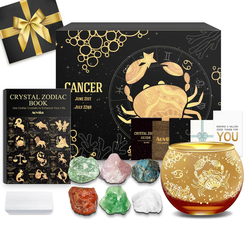 Aovila Cancer Gifts for Women Cancer Tea Light Holder Candle Holder Crystals Birthstones Gift Box Set Zodiac Astrology Gifts Bir