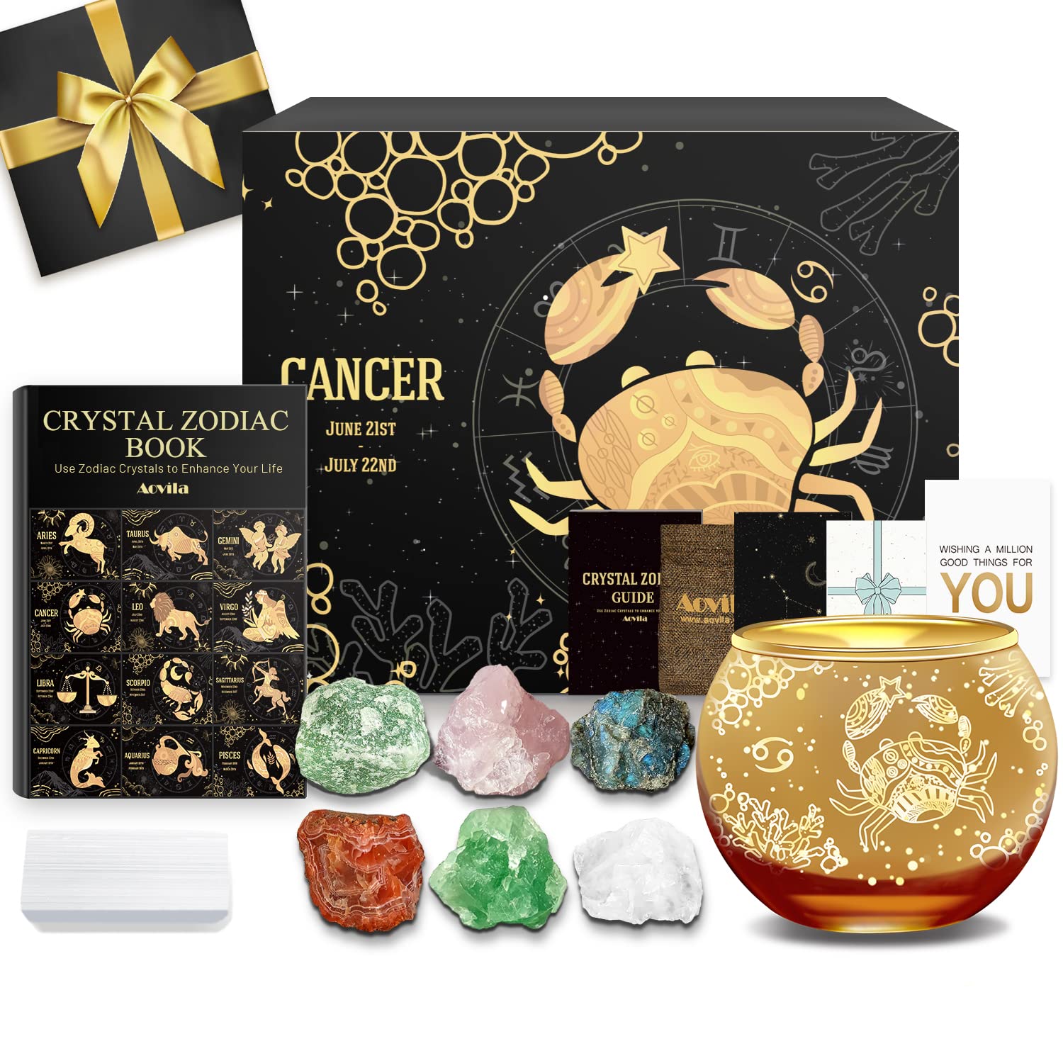 Aovila Cancer Gifts for Women Cancer Tea Light Holder Candle Holder Crystals Birthstones Gift Box Set Zodiac Astrology Gifts Bir