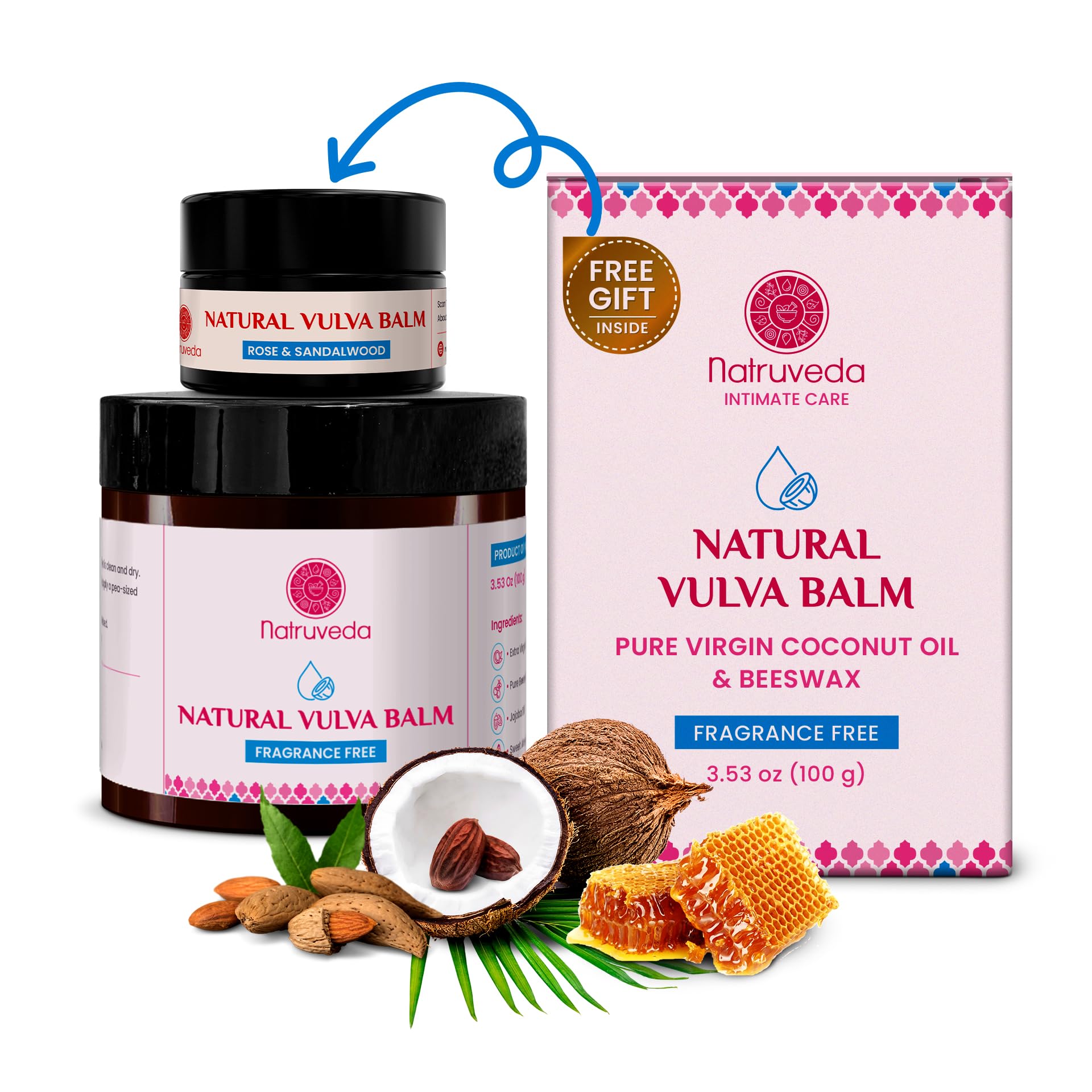 Natruveda Vulva Balm | Fragrance-Free & Hormone-Free Vulva Care Balm| Relieves Feminine Dryness, Itching & Irritation due to Men