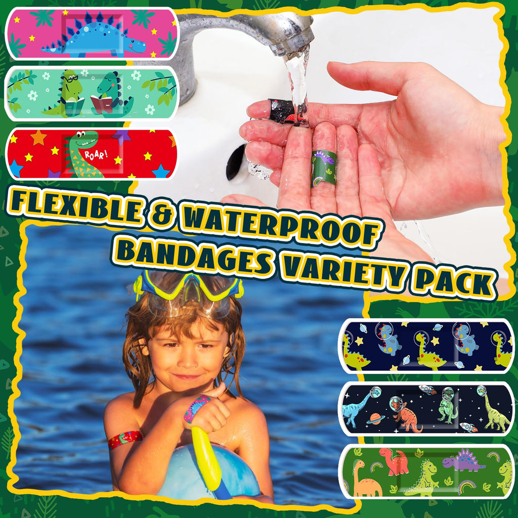Estune 75 Pcs Kids Bandages Bulk Dinosaur 15 Styles Fun Childrens Adhesive Colorful PE Flexible Cute Cartoon Dinosaur Bandages