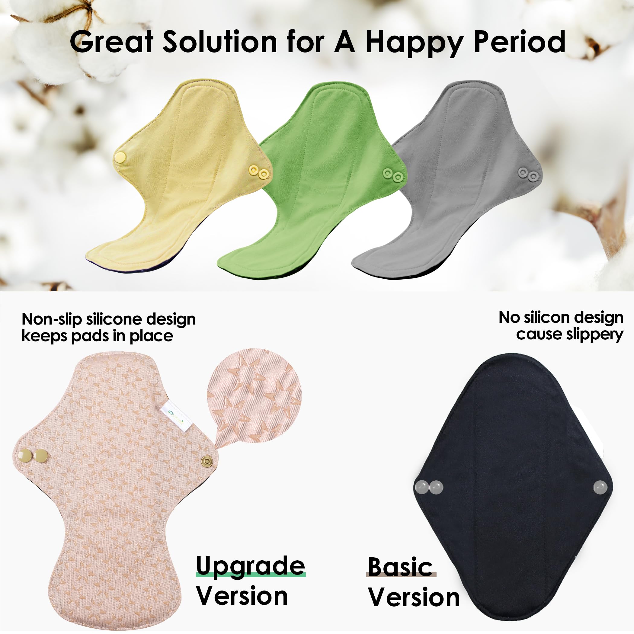 wegreeco 6 Pcs Reusable Menstrual Pads, Ultra Absorbent Cloth Pads for Heavy Flow, Sanitary Pads for Teens, Women, Nonslip, Inne