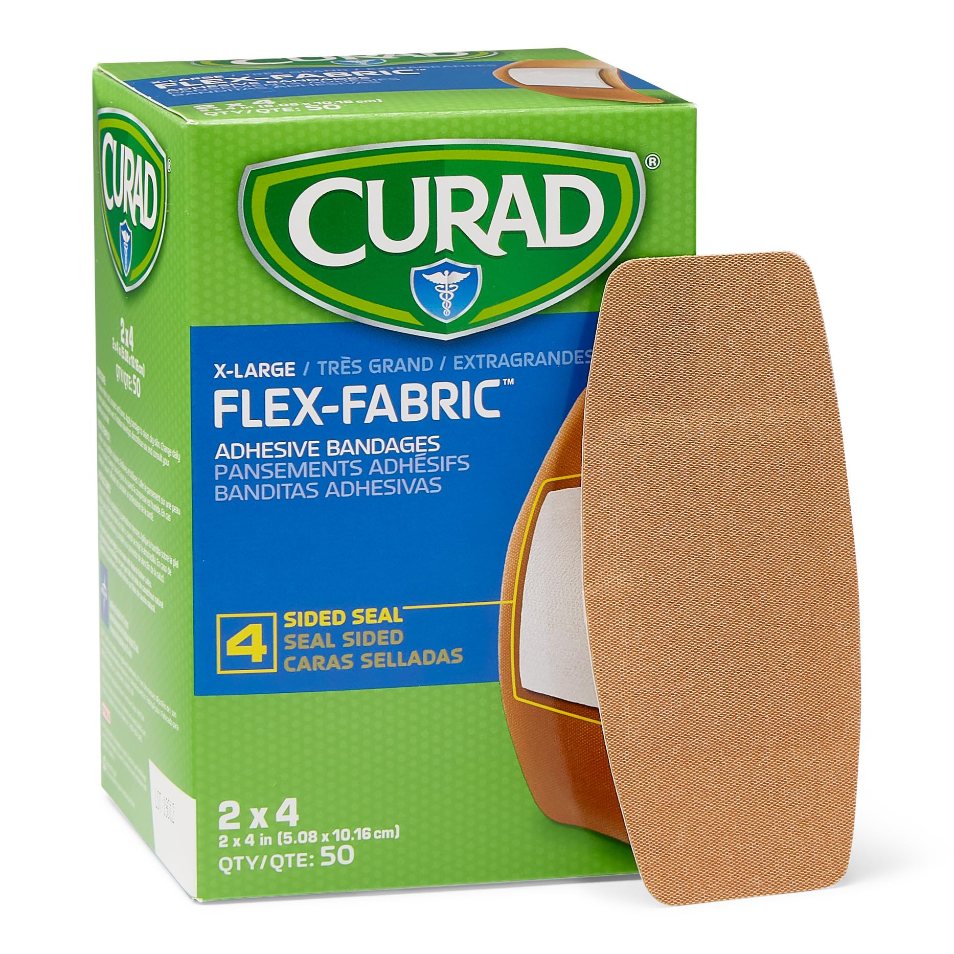 CURAD Flex-Fabric Adhesive Bandages, X-Large 2x4, 50 Count