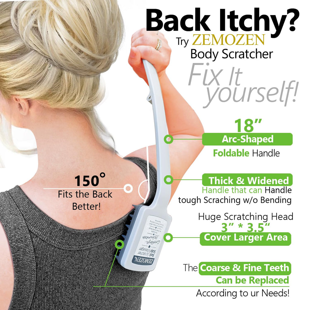 Back Scratcher for Men/Adults/Women -Folding Backscratcher Scalp Massager w/2PCS Replaceable Scratching Heads - Large Scratch Ar