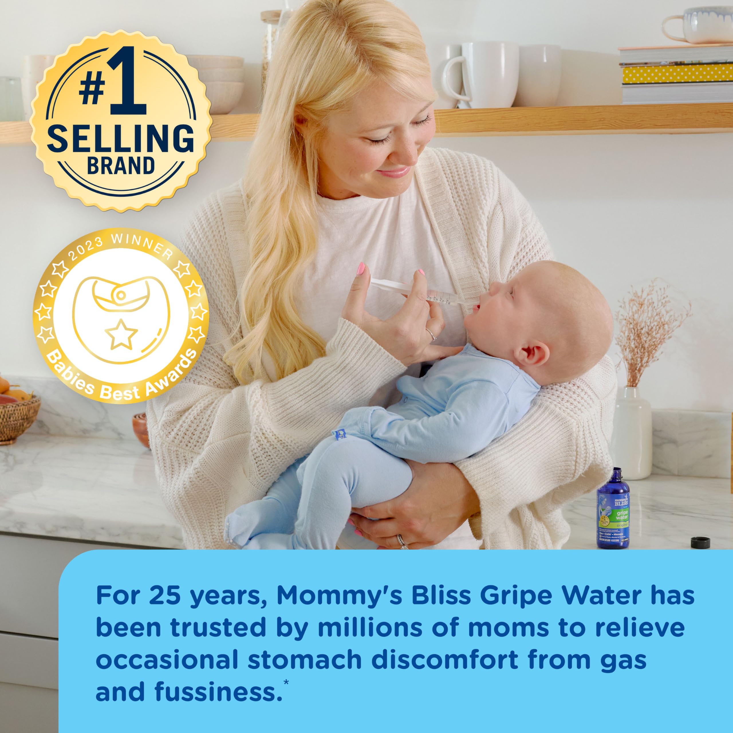 Mommys Bliss Gripe Water for Babies - Double Pack, Relieves Stomach Discomfort from Gas, Colic, Fussiness & Hiccups, Age 2 Week