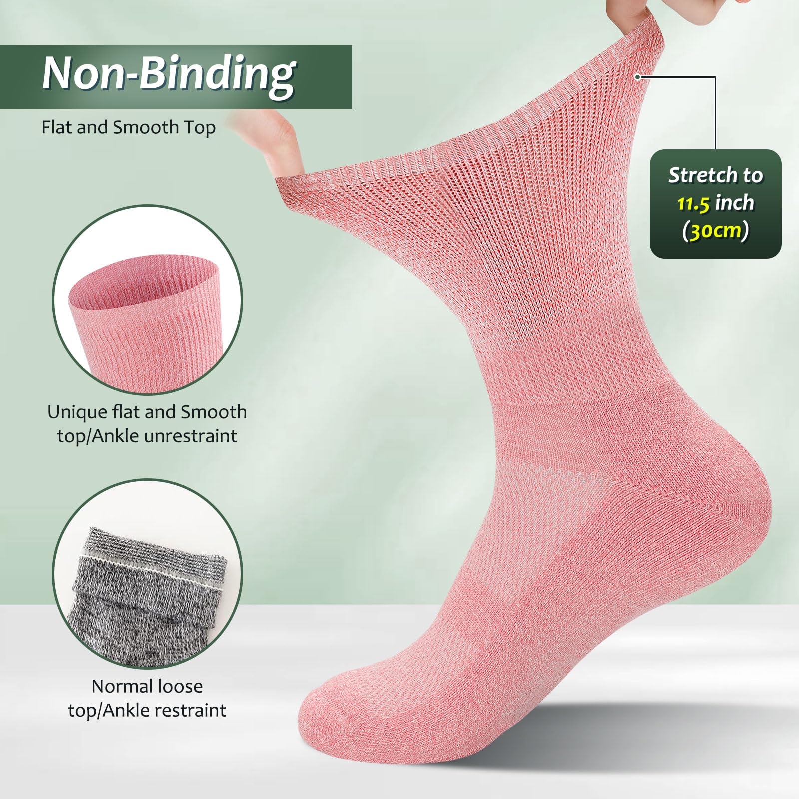 Bulinlulu Non Binding Diabetic Socks for Women&Men,6 Pairs Crew Diabetic Socks,Diabetic Crew Socks with Seamless Toe(Medium,Ligh
