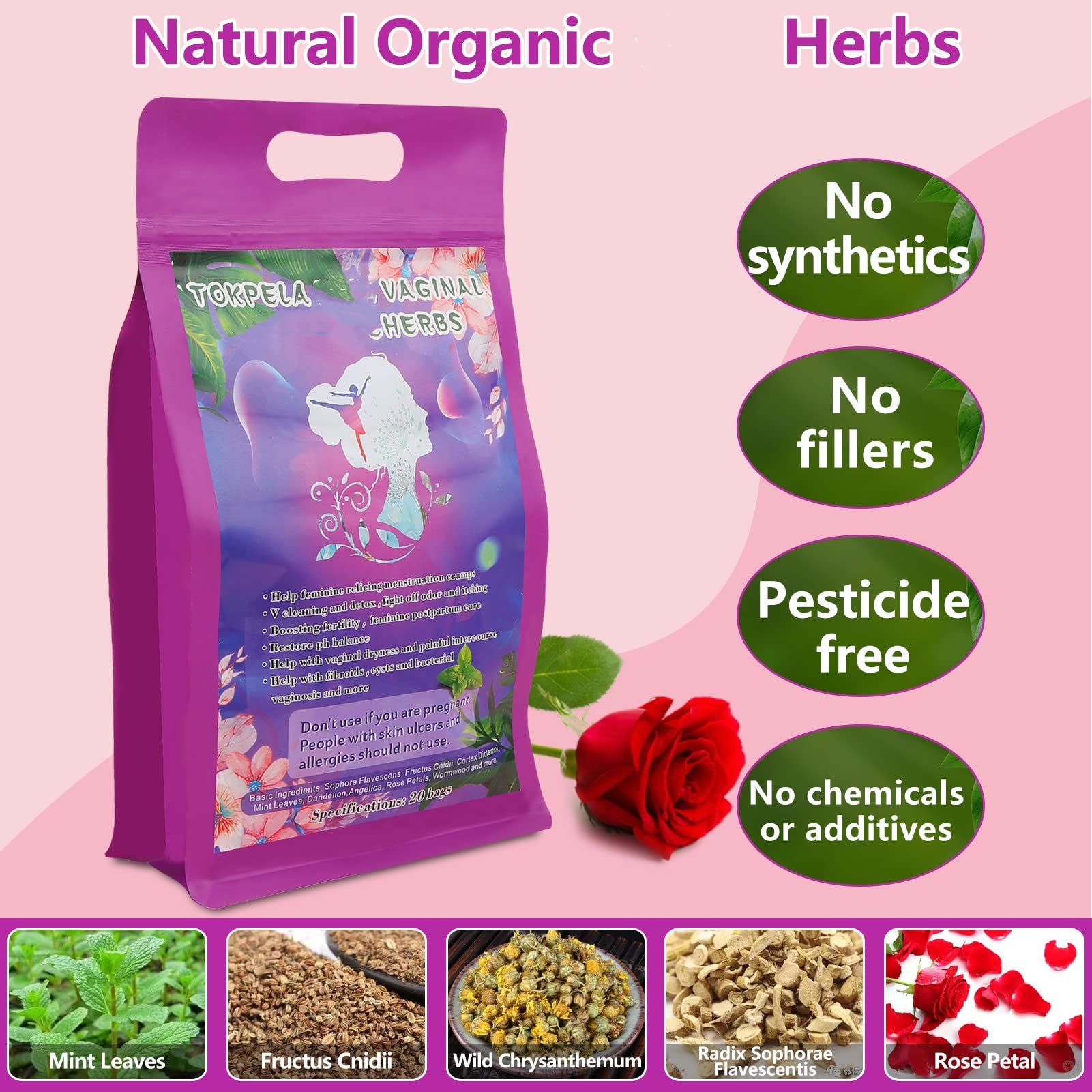 TOKPELA Yoni Herbs for Cleansing and Tightening,100% Organic V Steaming Herbs(Filter Bag Packaging), Yoni Kit, V Steam Herbs Ton