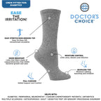 Doctor's Choice Women's Diabetic Socks, Non-Binding, Circulatory, Cushioned, Crew Socks for Swollen Feet, 4 Pack, Grey, Shoe Siz
