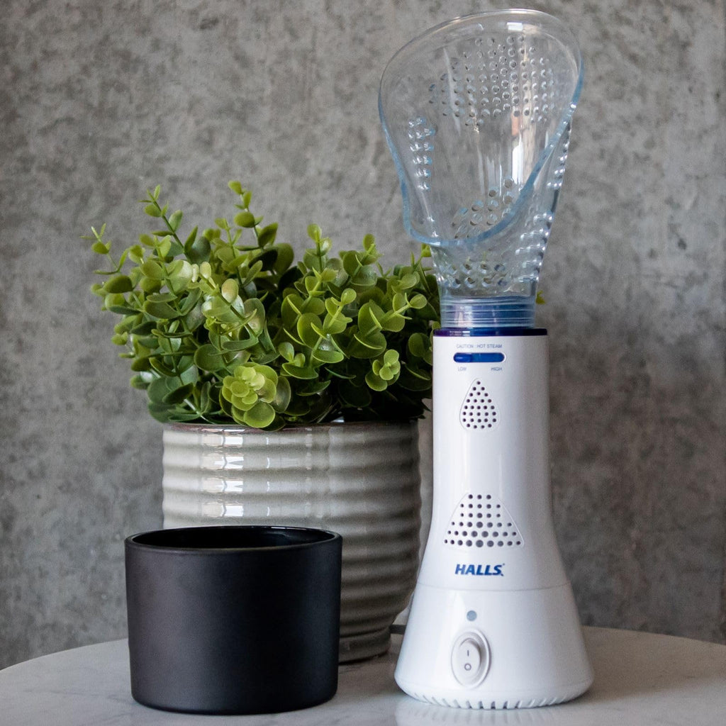 Crane x HALLS Corded Personal Steam Inhaler for Sinus, Congestion, Cough, & Cold Relief, Vapor Pad Compatible, White