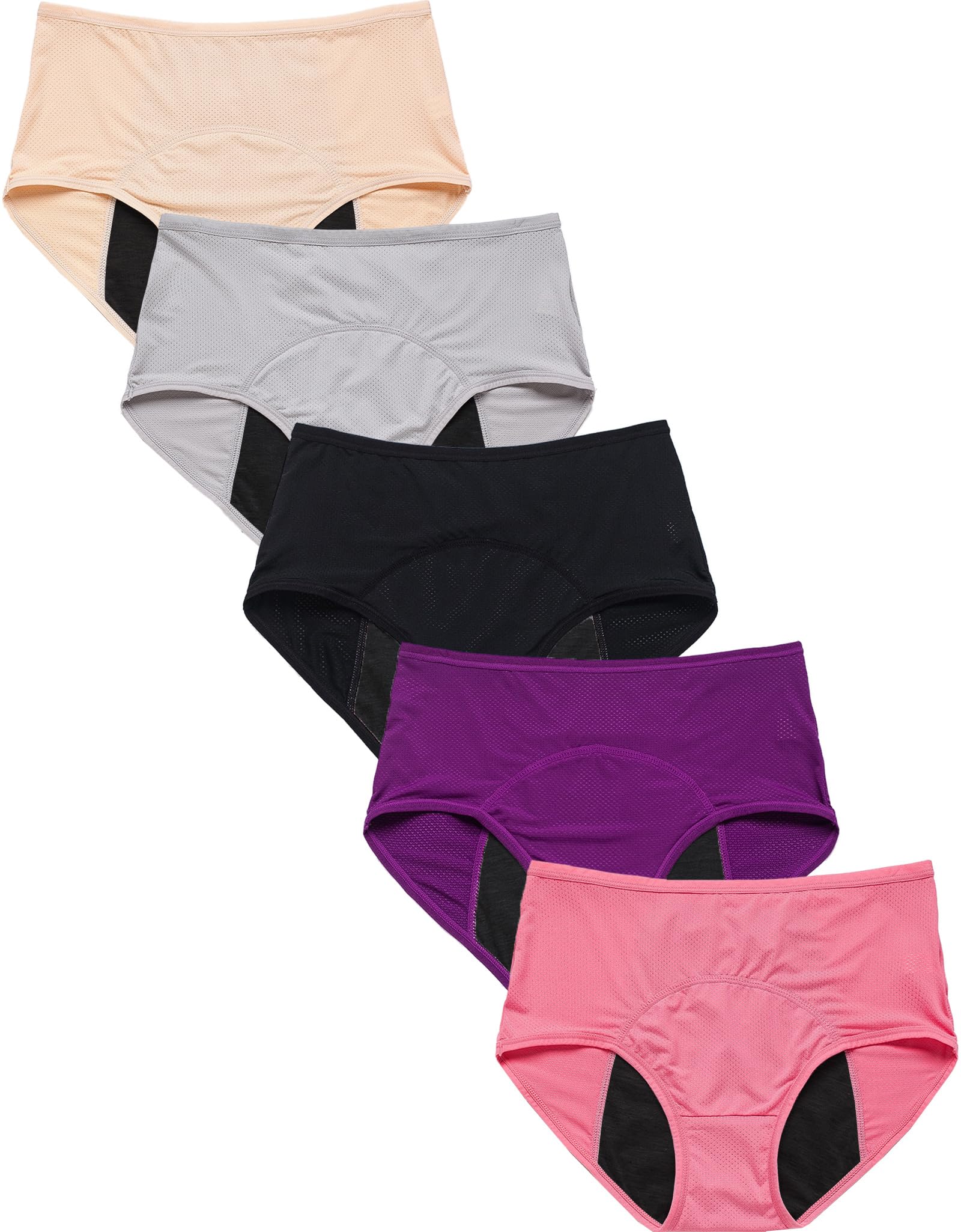 WBEAUTALLOVE Womens Mesh Period Panties High Waisted Menstrual Leak Proof Underwear Incontinence Protective Briefs(H-4-5-1,XX-La