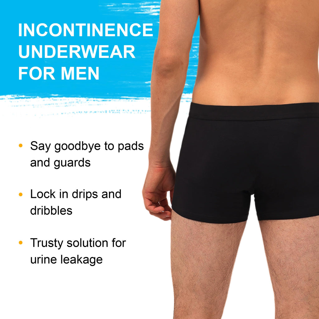 IRISMORII Mens Incontinence Underwear Adult Washable Bladder Control Brief 60 ML Absorbency Leak Proof Boxer Brief 3 Pack (Black