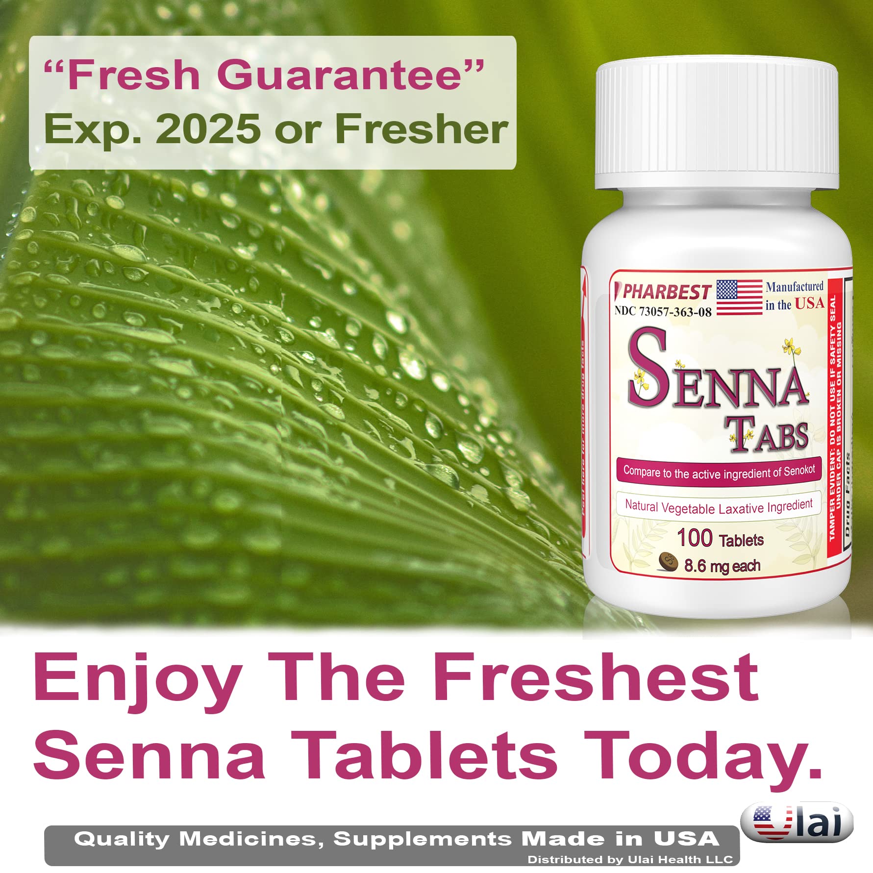 Senna Tablets 100 Ct. | Natural Vegetable Laxative [Made in USA] | Laxatives for Constipation, Colon Cleanser, Detox Cleanse, Co