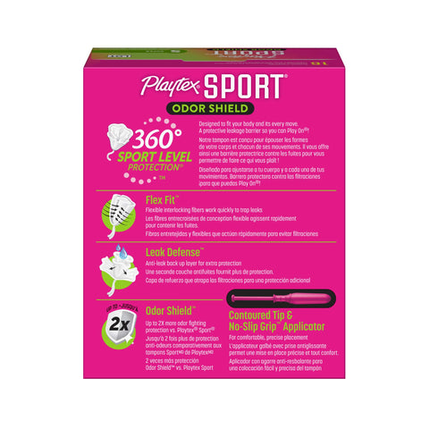 Playtex Sport Odor Shield Tampons Super Absorbency, Unscented - 16ct | Super Tampons for Women, Feminine Care, Playtex Tampon wi
