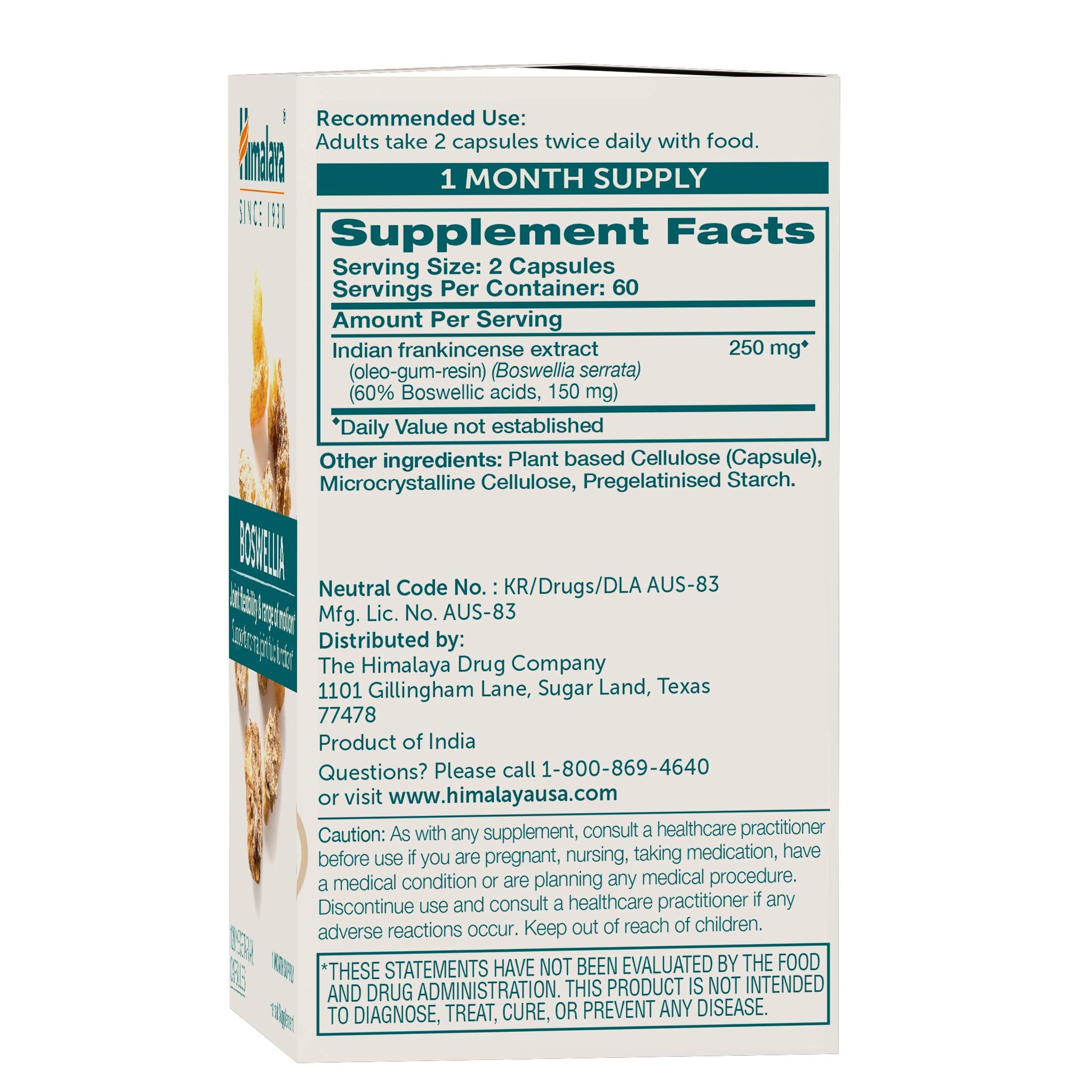 Himalaya Boswellia, Joint Support for Mobility and Flexibility, Promotes Tissue Preservation, 250 mg, 120 Capsules