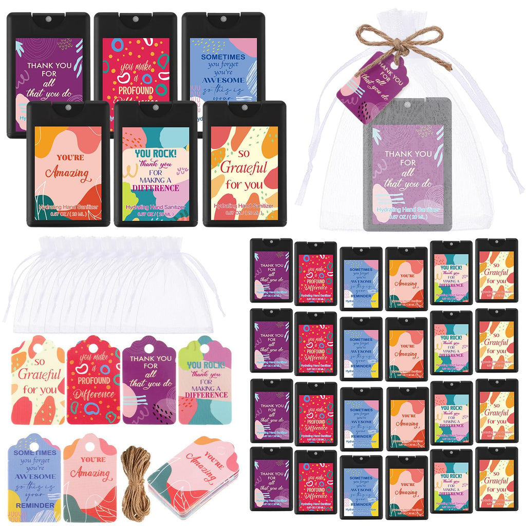 Frienda 24 Set Mini Hand Sanitizer Spray Bulk Christmas Thank You Hand Sanitizer Travel Size with Appreciation Cards Gift Bags P