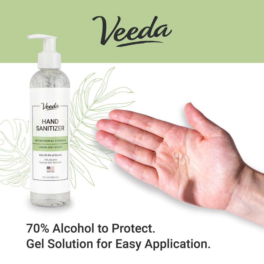 Veeda Hand Sanitizer with Lemon Zest Scent - Moisturizing Clear Gel with Vitamin E & Antimicrobial Formula- Contains 70% Ethyl A
