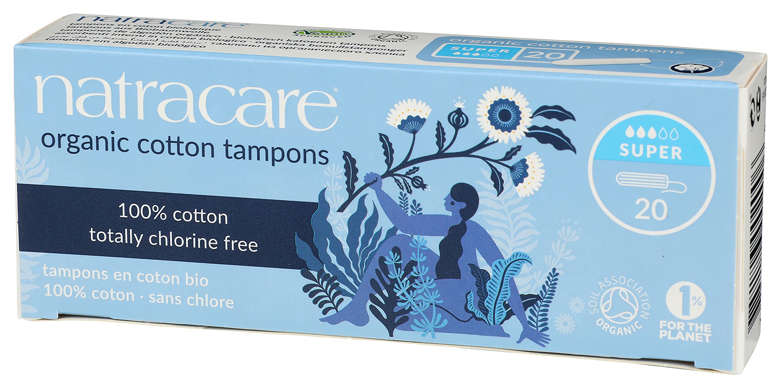 Natracare Non-Applicator 100% Organic Cotton Tampons, Super, Totally Chlorine Free, Biodegradable and Compostable (1 Pack, 20 Ta
