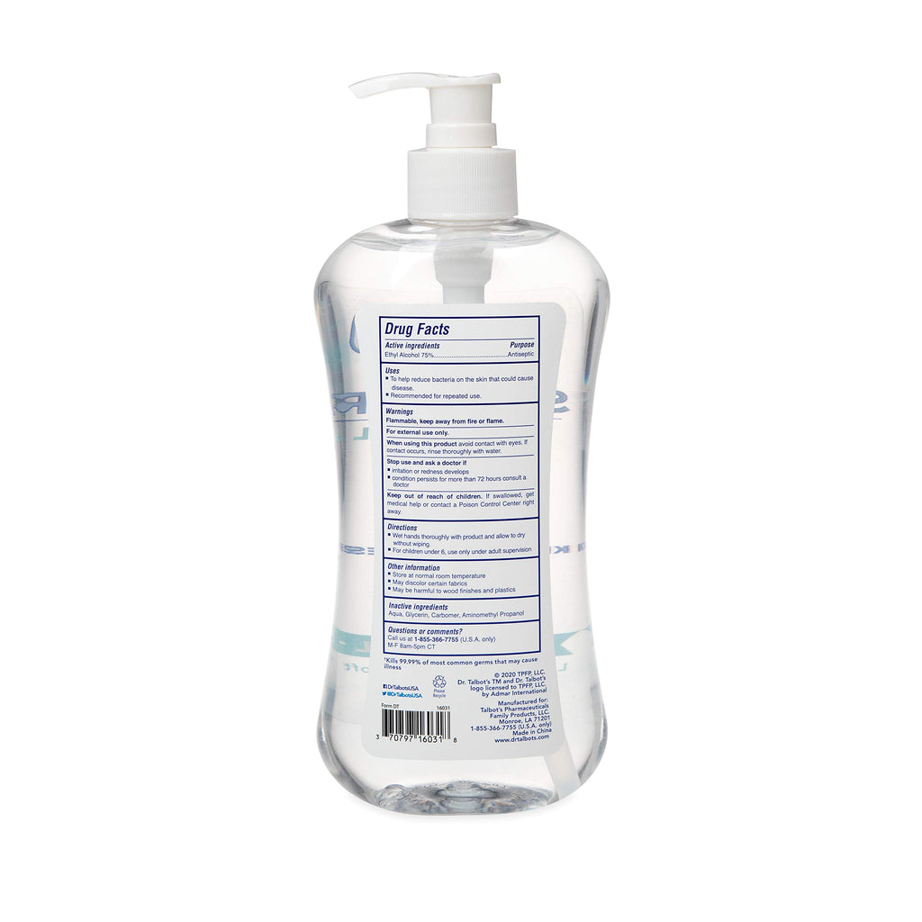 Dr. Talbots Refreshing Gel Hand Sanitizer With Easy Pump, Fragrance Free, 16.9 Fl Oz