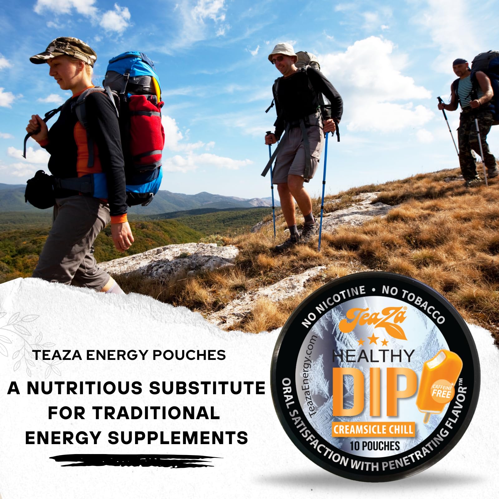 Teaza Energy Pouches, Tobacco Free Nicotine Free Dip Smokeless Alternative Snuff & Energy Dip Chewing Tobacco Alternative Health