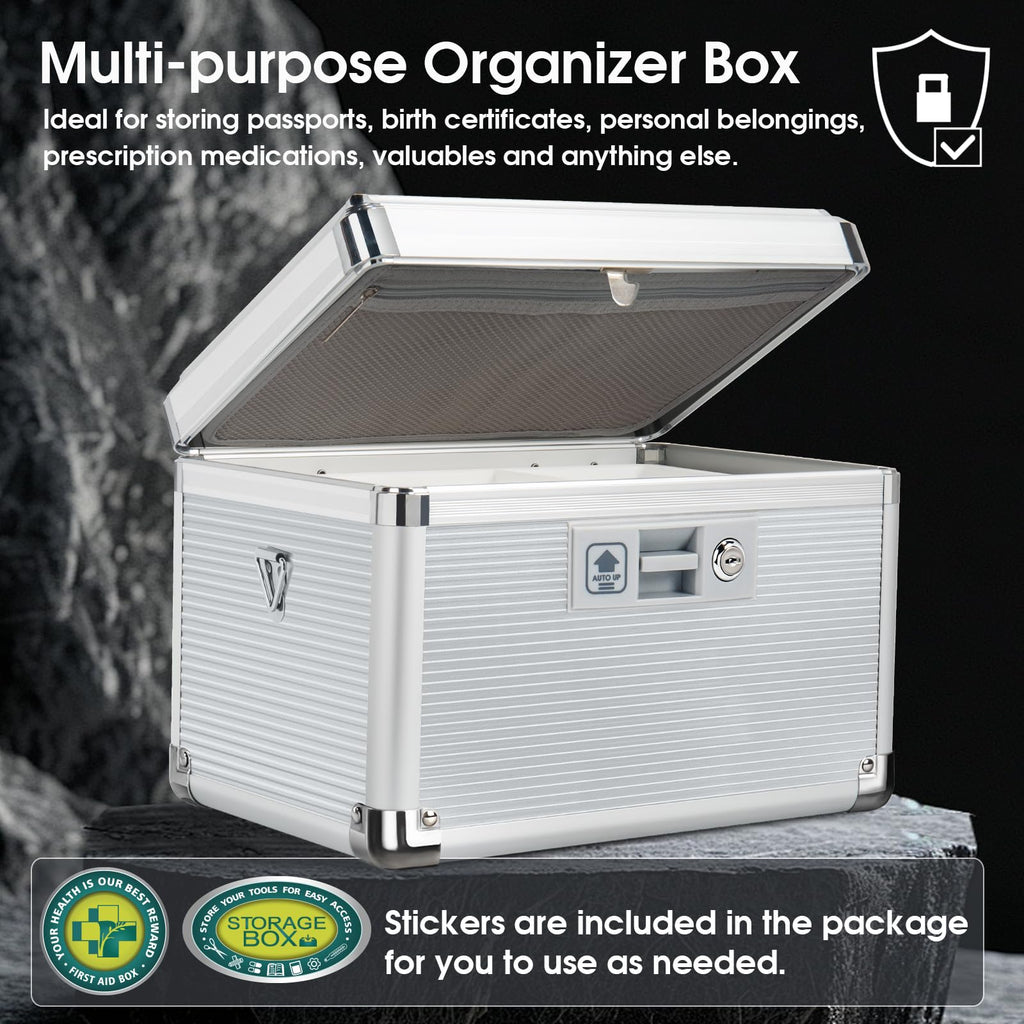 ZORVIDSON Medicine Lock Box, First Aid Kit Medication Storage Box with Lock, Layered Aluminum Frame Daily Medicine Cabinet Famil