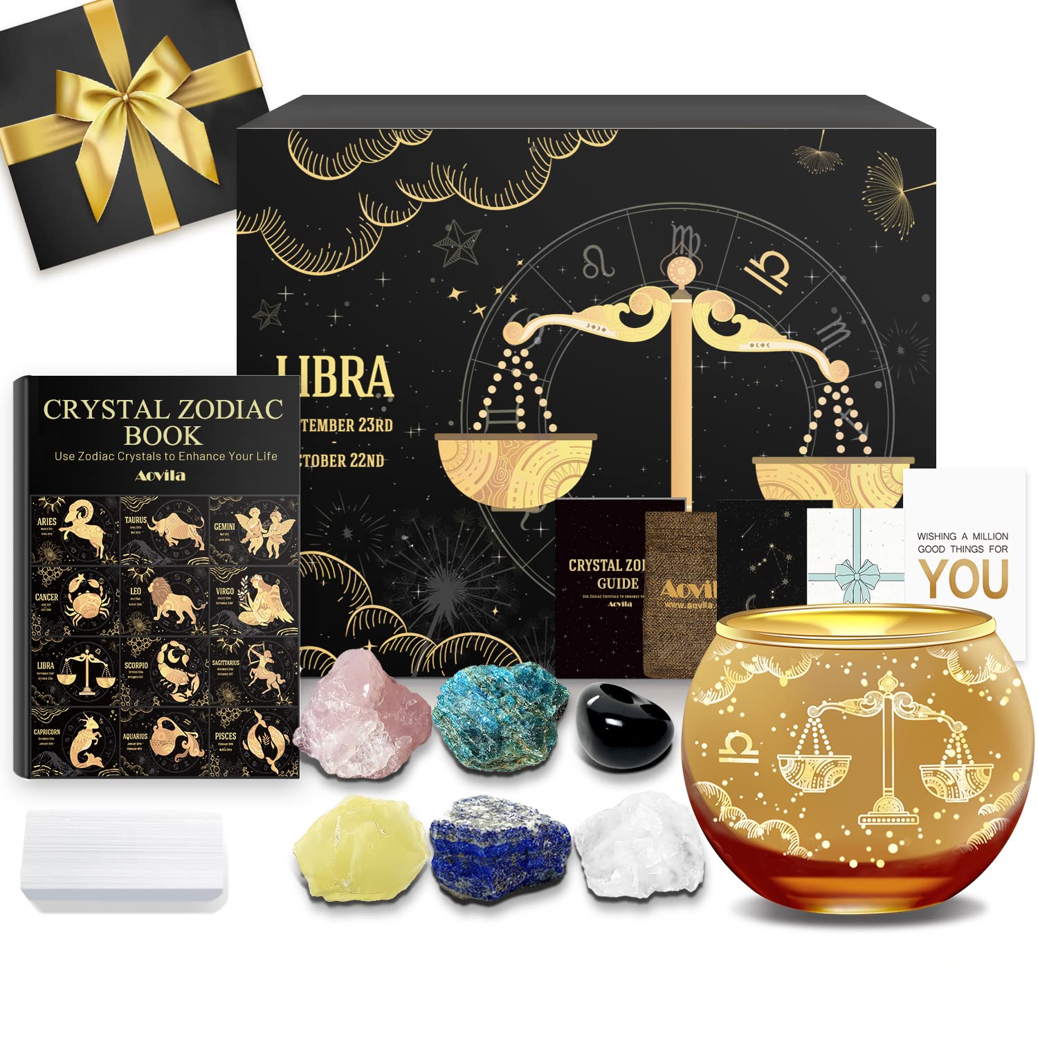 Aovila Libra Birthday Gifts for Women - Libra Candle Holder Crystals Birthstones Gifts Box Set - Zodiac Gifts Astrology Horoscop