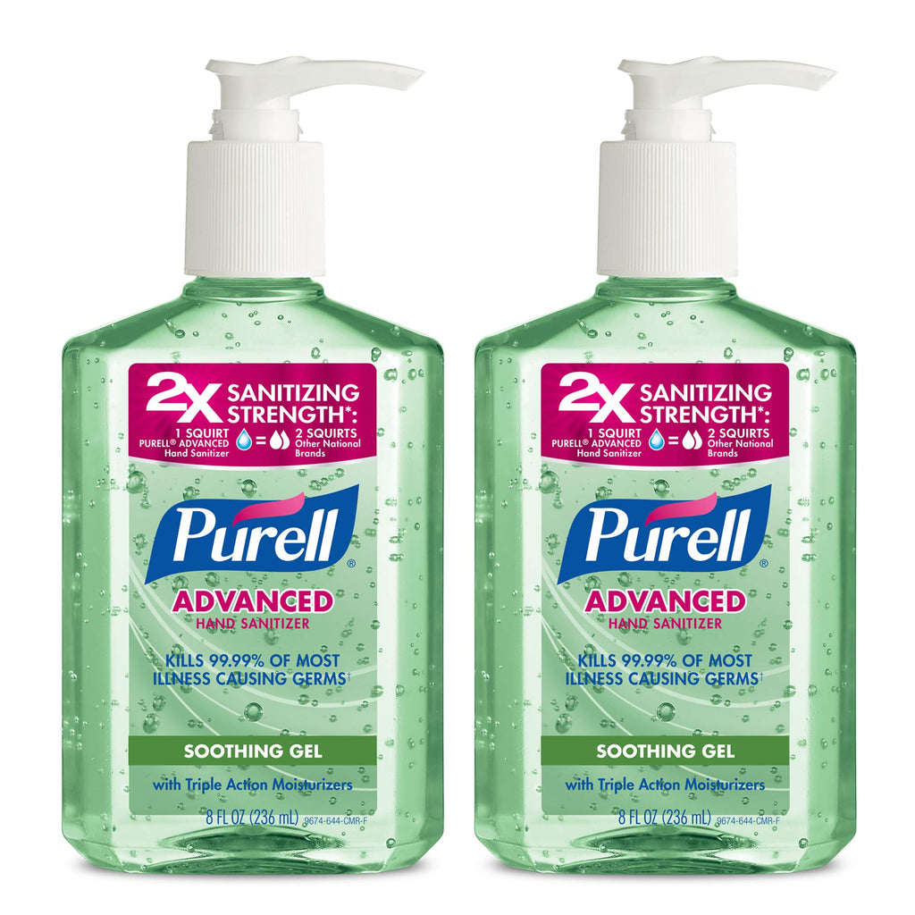 PURELL Advanced Hand Sanitizer Soothing Gel, Fresh scent, with Aloe and Vitamin E- 8 fl oz pump bottle (Pack of 2) - 9674-06-EC2
