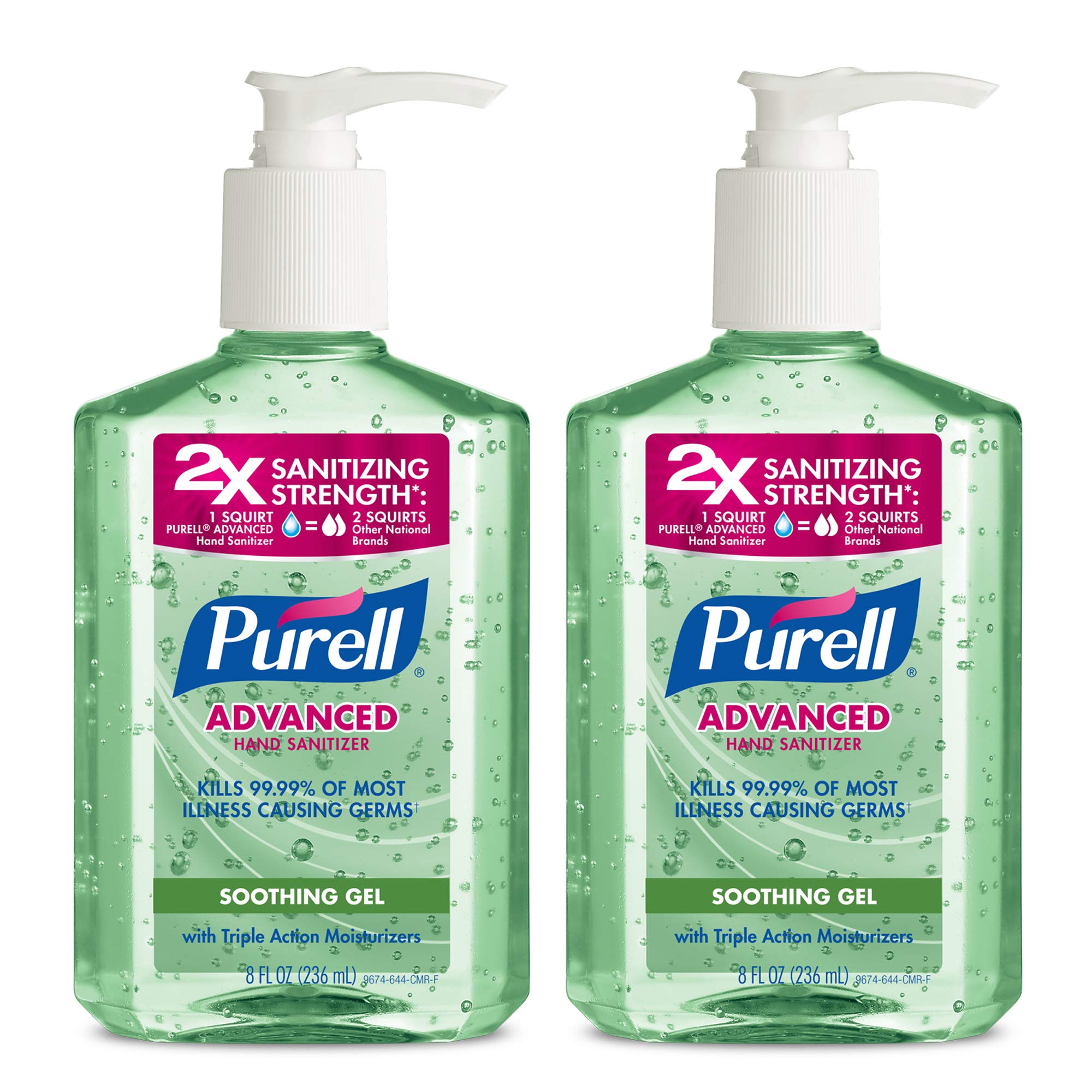 PURELL Advanced Hand Sanitizer Soothing Gel, Fresh scent, with Aloe and Vitamin E- 8 fl oz pump bottle (Pack of 2) - 9674-06-EC2
