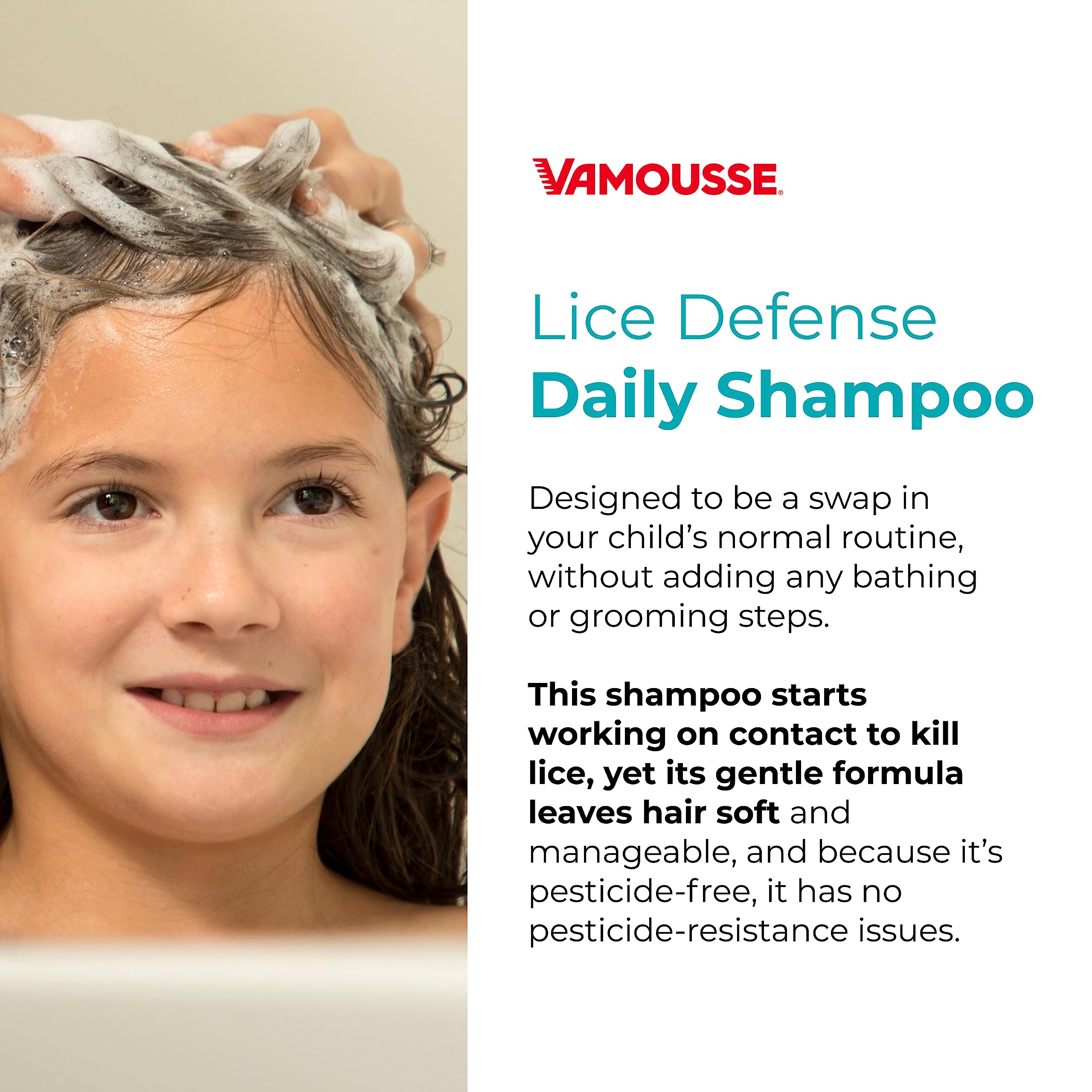 Vamousse Head Lice Defense Daily Shampoo, Use After Exposure or Treatment, Prevents Lice Infestation, No Parabens, Sulfates or D