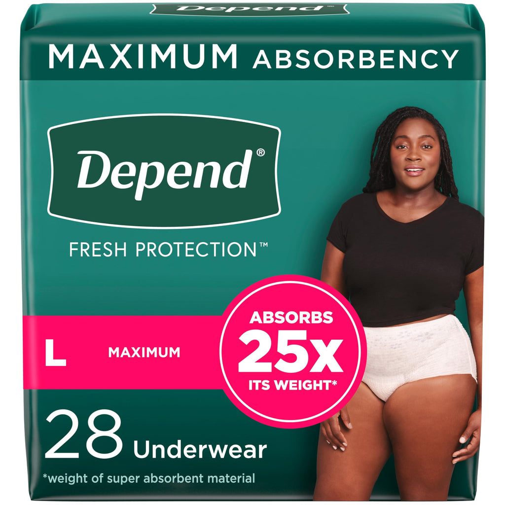 Depend Fresh Protection Adult Incontinence & Postpartum Bladder Leak Underwear for Women, Disposable, Maximum, Large, Blush, 28 